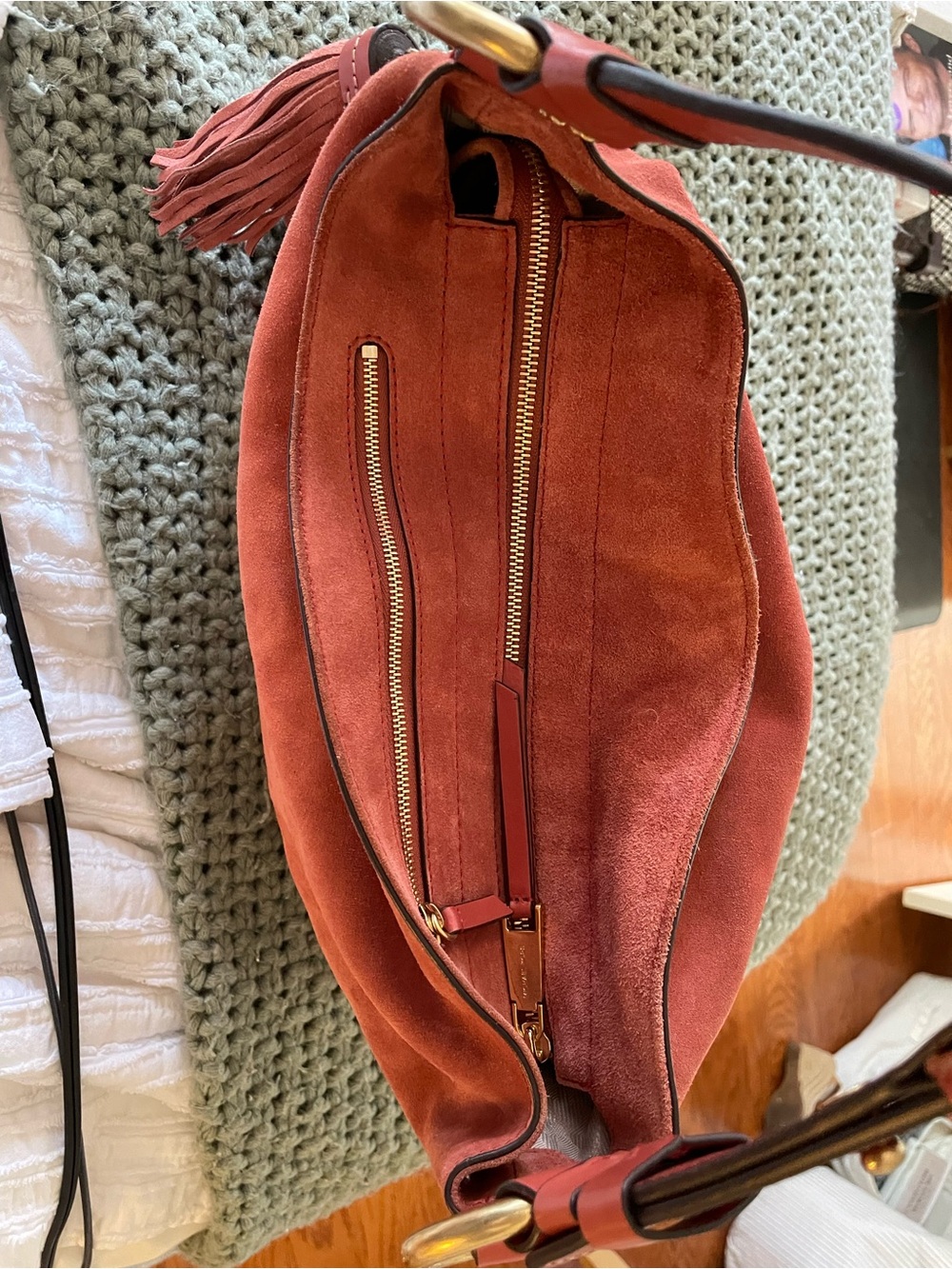 NEW! Michael Kors Suede Hobo Bag in Rust Tan with Tassel - Picture 9 of 13